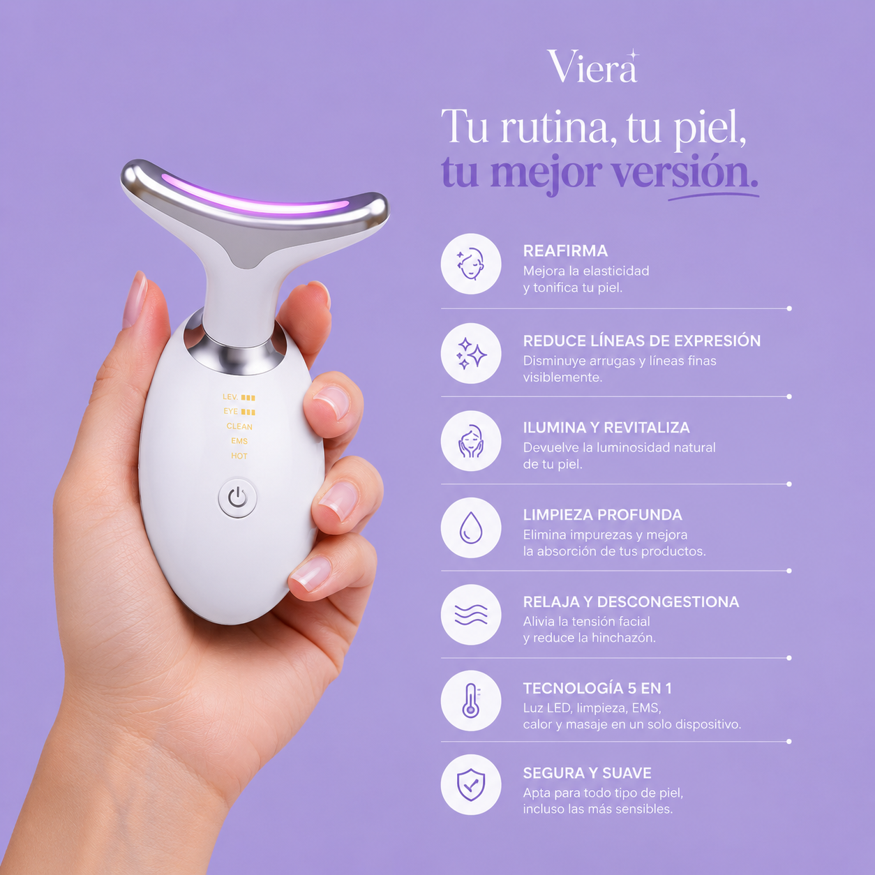 Masajeador Facial Lifting con 3 Luces LED y EMS