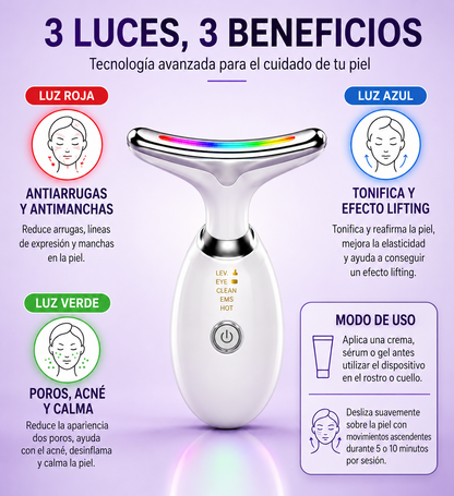 Masajeador Facial Lifting con 3 Luces LED y EMS